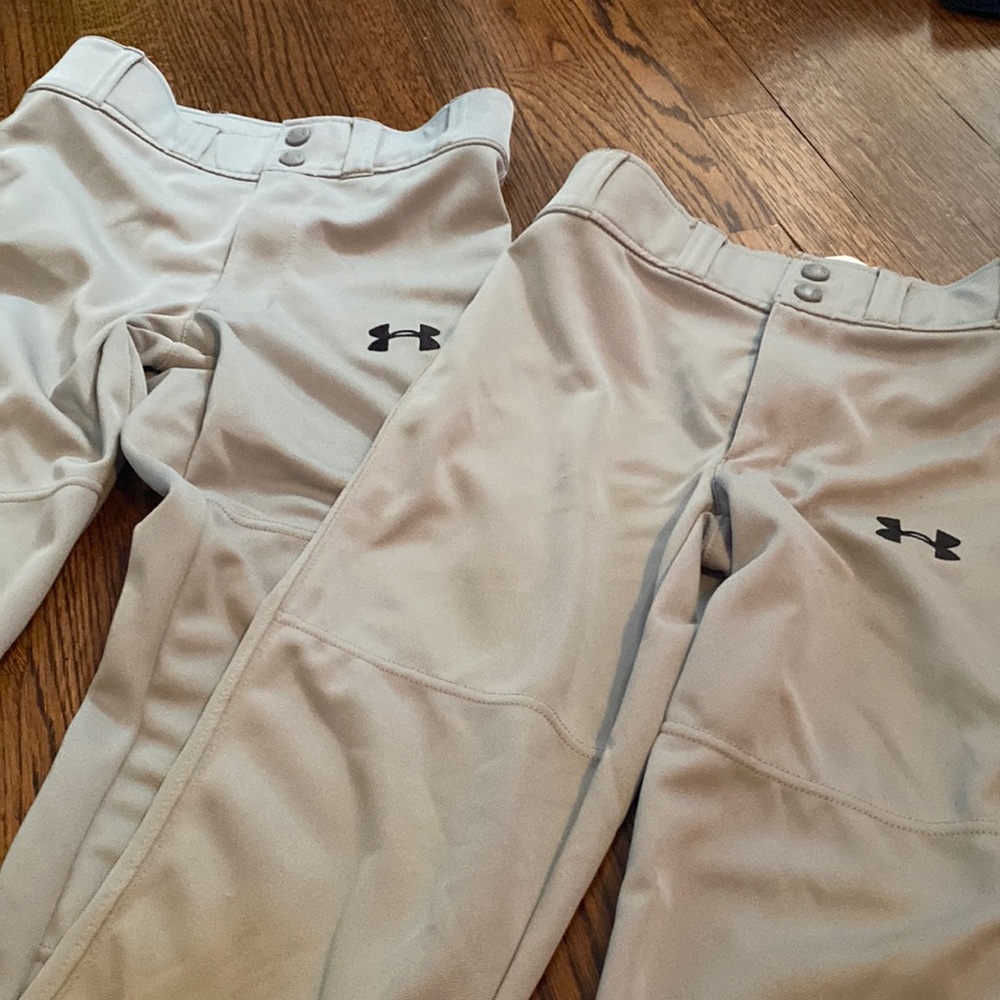 Two Under Armour Baseball Pants Youth Medium Gray